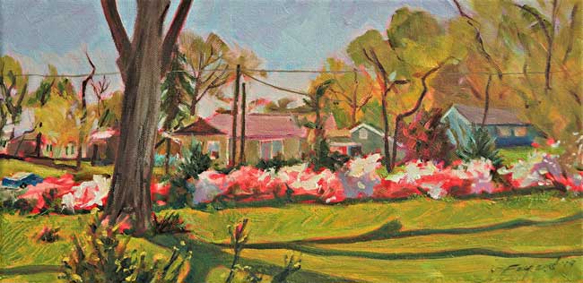Azaleas In Olde Towne, oil on canvas, 12" x 9" - PaulFayard