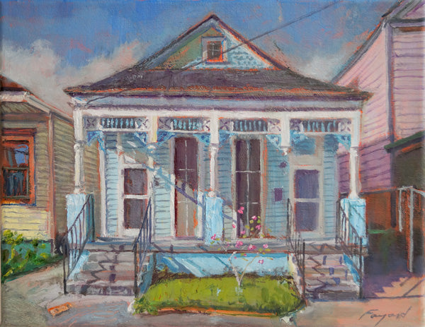 Blue Valentines, New Orleans Double Shotgun, oil on canvas, 11" x 14" - PaulFayard