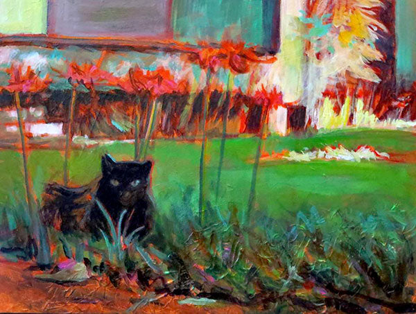 Cat With Lilies 2, oil on canvas - PaulFayard