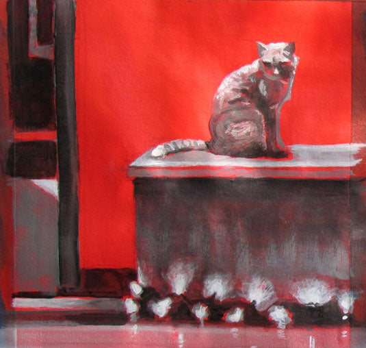 Cat portrait (Electric Biscuit), acrylic on canvas, 7" x 7" - PaulFayard