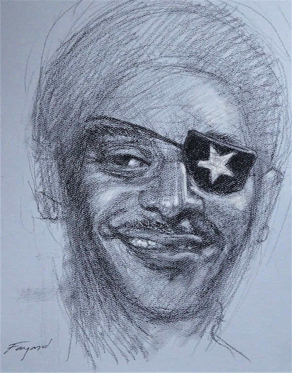 James Booker, charcoal on colored paper, 14" x 11" - PaulFayard