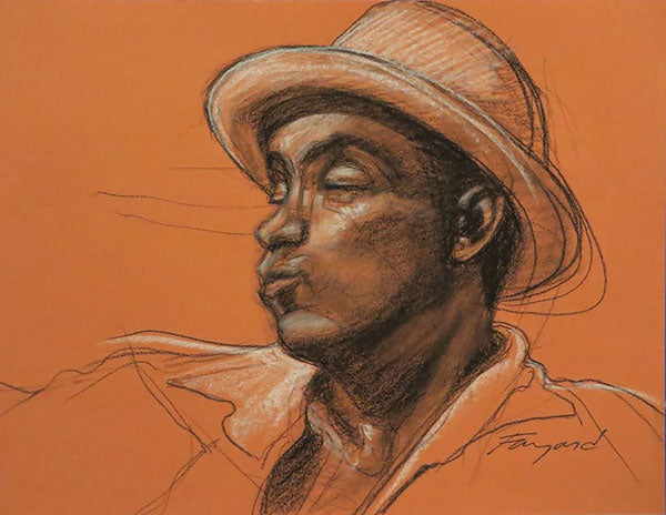 John Boutté at d.b.a., black and white charcoal on toned paper, 12" x 16" - PaulFayard