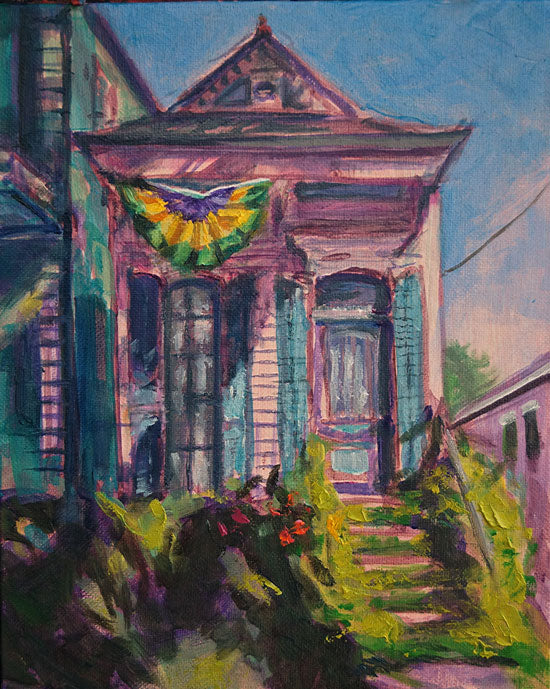 Mardi Gras Shotgun, oil on canvas, 10" x 8" - PaulFayard