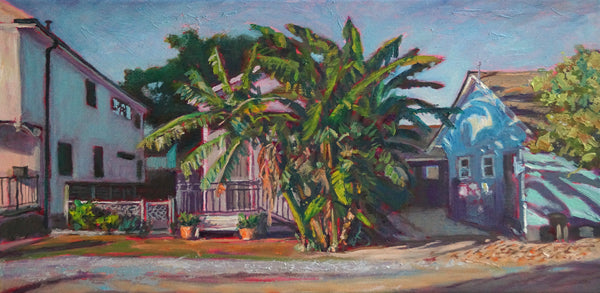 Plum Street Twilight - East, New Orleans, oil on canvas, 10" x 20" - PaulFayard