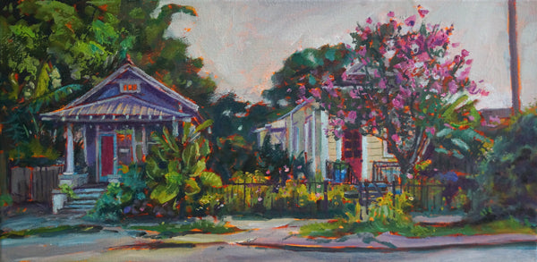 Plum Street Twilight - West, New Orleans, oil on canvas, 10″ x 20″ - PaulFayard