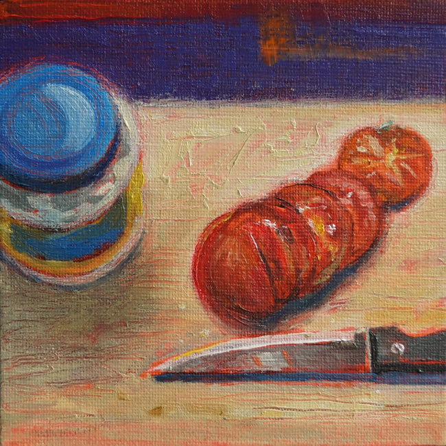 Tomato, Mayo, and Knife, oil on canvas, 5&quot; x 5&quot; - PaulFayard