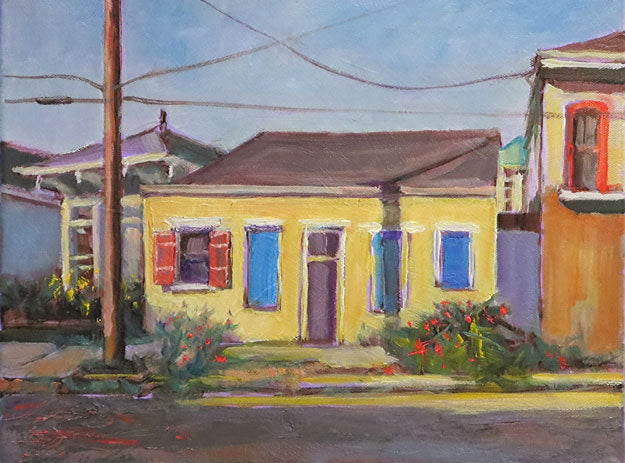 Yellow Bungalow, New Orleans, oil on canvas, 11" x 14" - PaulFayard